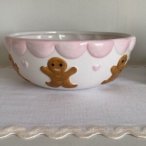 Gingerbread Ceramic Bowl with Pink and White Design